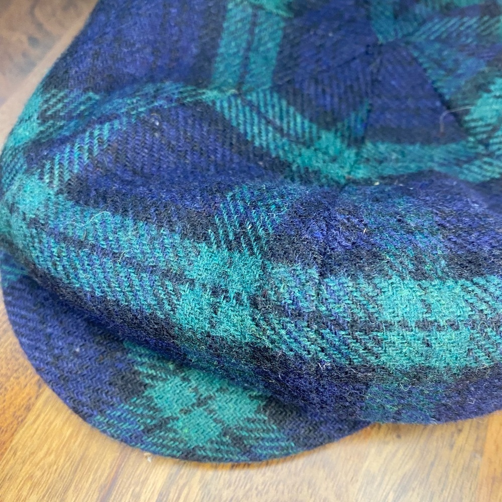 VTG SHANDON Blue and Green Plaid Wool Newsboy Cap